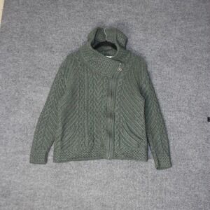 Vintage Aran Crafts Ireland Sweater Kids XXL Green Merino Wool Hooded Zip Jacket